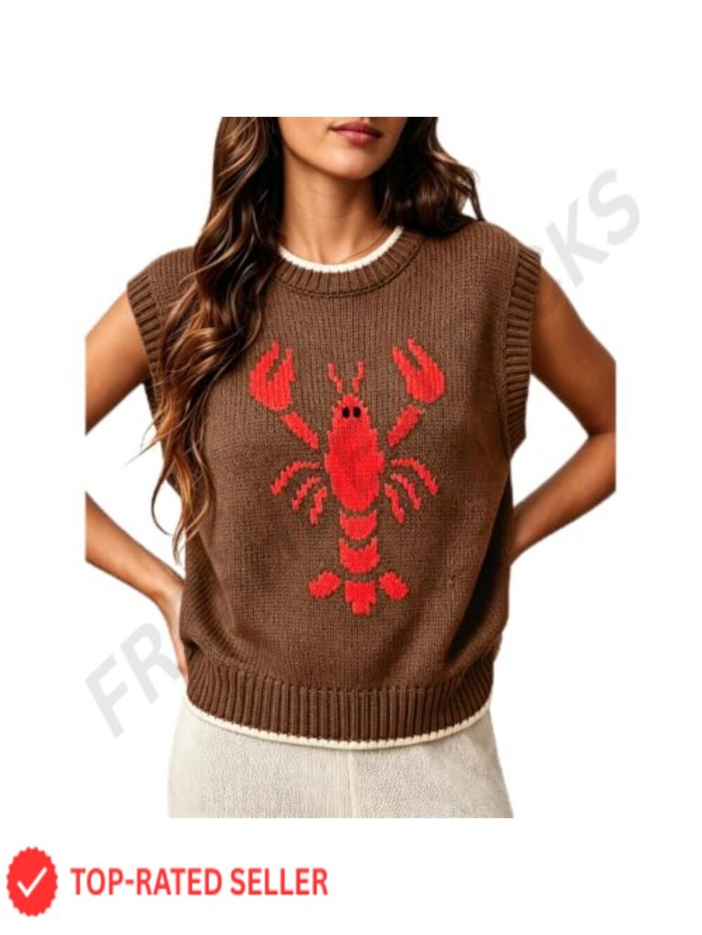 Lobster Sweater Vest Women Knit Sleeveless V-Neck Retro Tank